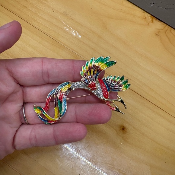 Rainbow Phoenix Rhinestone Brooch - Picture 1 of 5